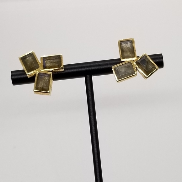 labradorite cluster earrings in sterling silver with gold vermeil - Picture 1 of 5